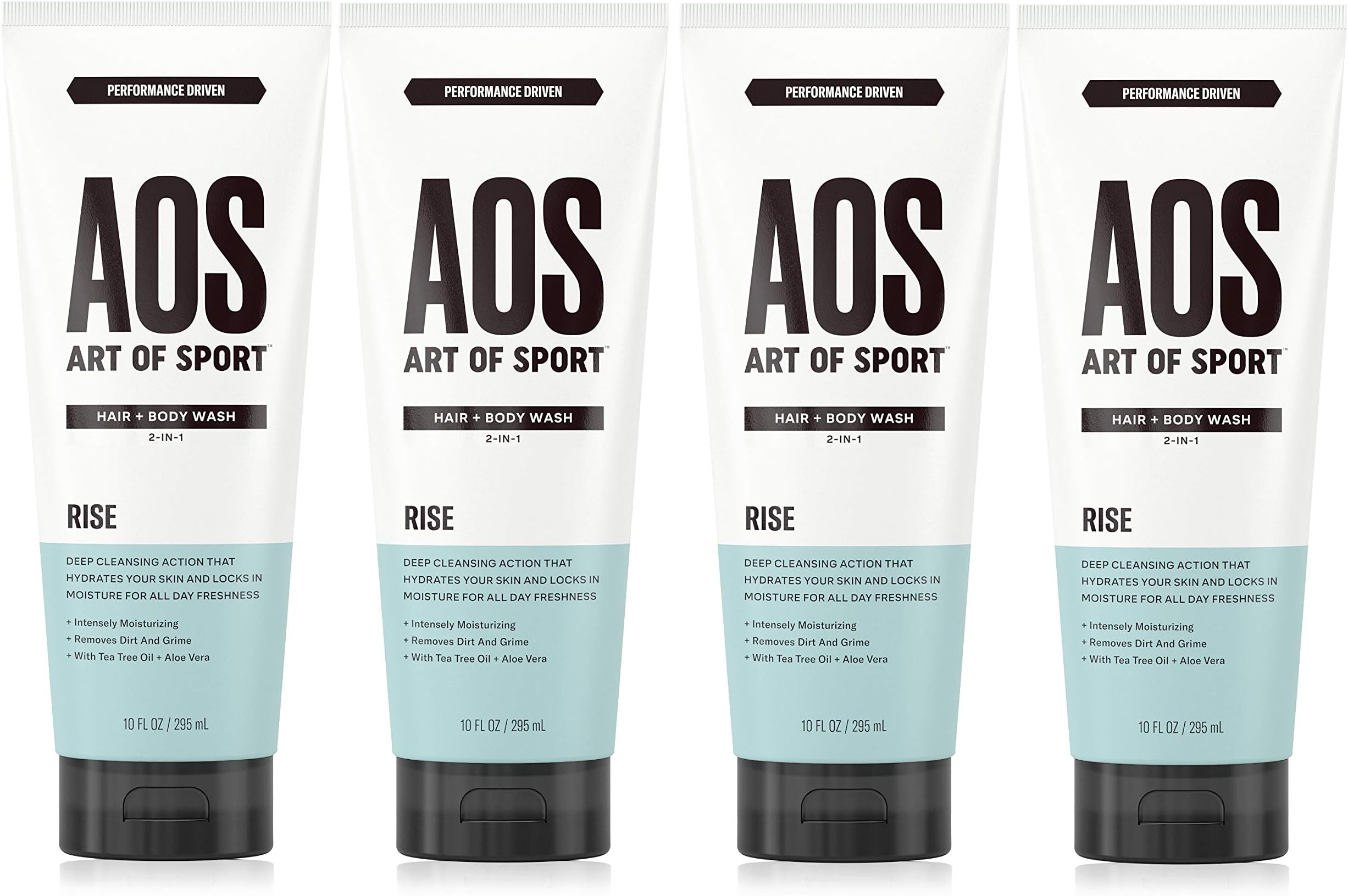 Art of Sport Men's Body Wash with Tea Tree Oil and Aloe Vera (4-pack), Rise Scent, Dermatologist-Tested, Paraben-Free, Hypoallergenic, Moisturizing Shower Gel