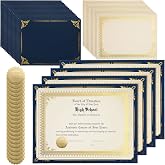Fainne 50 Sets Certificate Holder Paper, 9.5x12 Inch, Navy Blue, Gold | Foil Award Seals, Letter Size Papers, Diploma Covers for Graduation, Employee Recognition, School Awards, Ceremonies