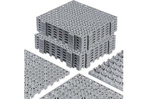 WENQUIT 8PCS Interlocking Drainage Mat, 12" x 12" Non-Slip Splicing Rubber Drainage Floor Mats with Holes, Cushioning Floor Tiles Mats for Deck, Pool, Indoor Bathroom & Outdoor Balcony-Gray