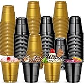 cssopenss 120 PCS Black Gold Plastic Shot Cups Black And Gold shot glasses Graduation shot cups for Party Wedding Birthday Family Gatherings and Festive Celebrations