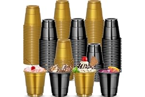 cssopenss 120 PCS Black Gold Plastic Shot Cups Black And Gold shot glasses Graduation shot cups for Party Wedding Birthday Family Gatherings and Festive Celebrations