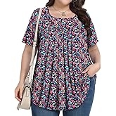 PEVRL Plus Size Tops for Women Summer 2026 Short Sleeve Shirts Tunics Square Neck Casual Loose Blouses 1X-5X