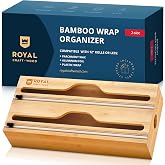 ROYAL CRAFT WOOD Bamboo Kitchen Foil and Plastic Wrap Organizer for Drawer with Cutter 2-Slots