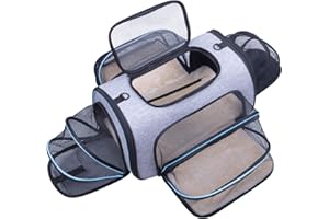 Siivton Pet Carrier Airline Approved, 4 Sides Expandable Cat Carrier Bag with Removable Fleece Pad, Large Soft Sided Pet Trav