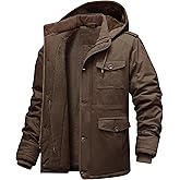 CHEXPEL Men's Winter Jackets with Hood Cotton Military Jackets Fleece Lined Thick Work Coats with Cargo Pockets