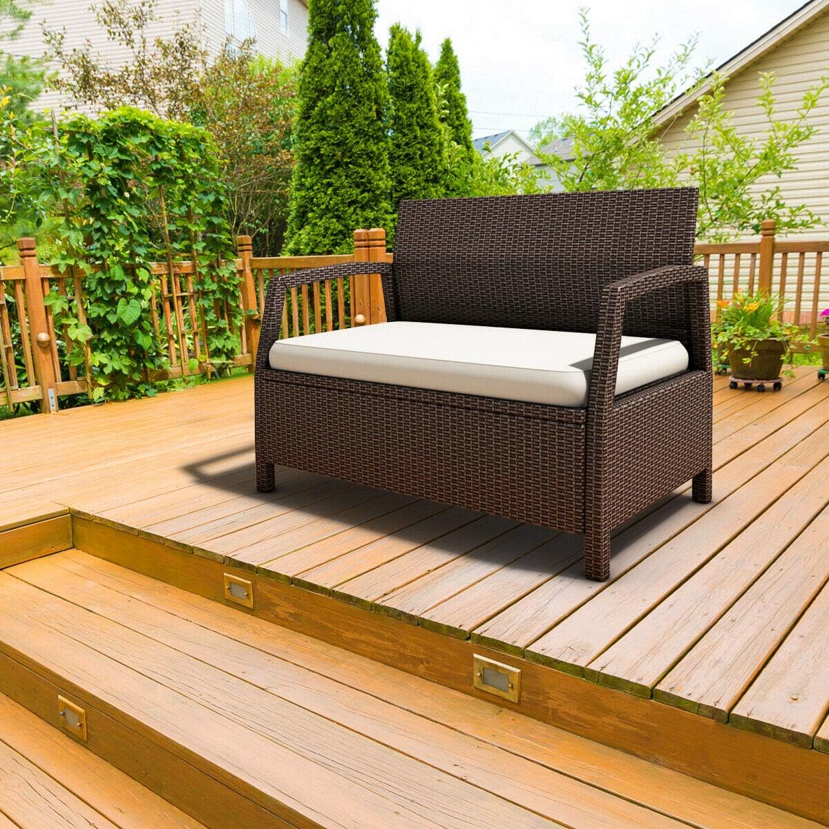 Tangkula Bench Couch Chair Patio Furniture Sofas, Brown: Kitchen & Dining