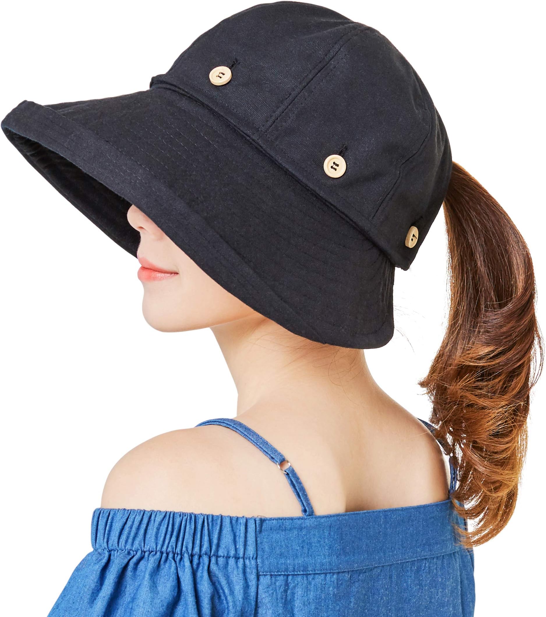 Women Reversible Sun Hat UV Protection Wide Brim Floppy Summer Visor Ponycaps