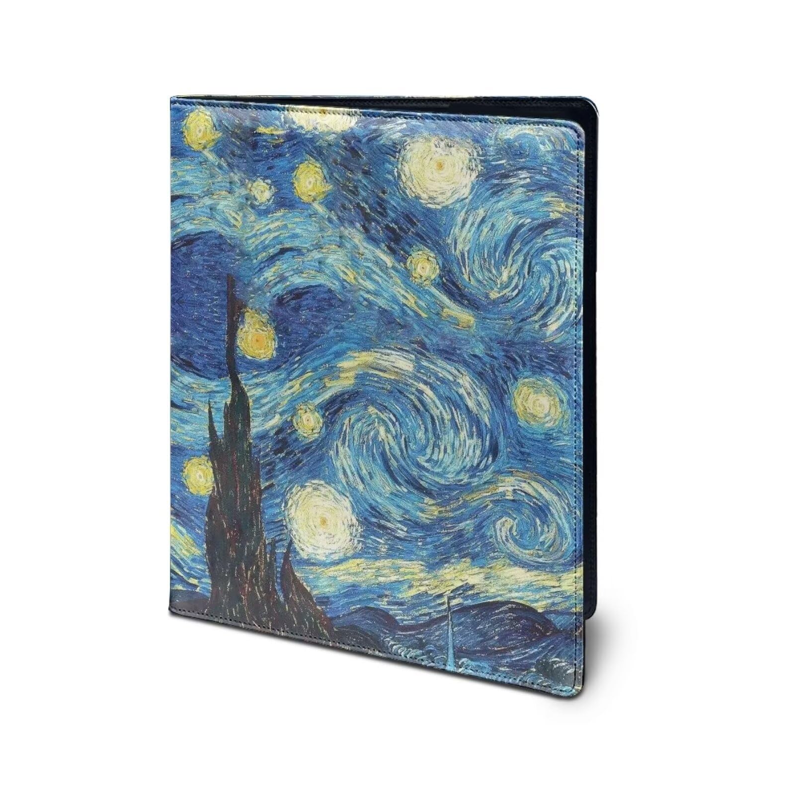 COEQINE Art Portfolio Organizer for Women Men Teenager, Leather Planner Business with Card Holder Pocket for Interview, 12x9 Inch Protective Documents Business Card Holder,Van Gogh Blue Starry Night