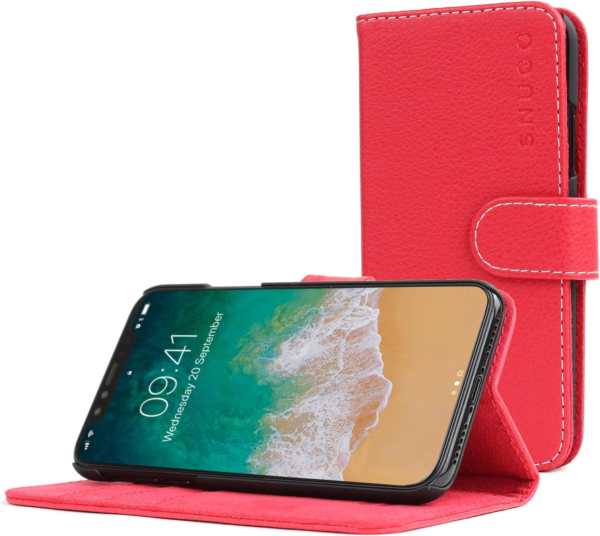 Snugg iPhone XR Wallet Case – Leather Card Case Wallet with Handy Stand Feature – Legacy Series Flip Phone Case Cover in Red