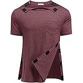 Deyeek Shoulder Post Surgery Recovery Shirts for Men Full Tear Away Short Sleeve T Shirt Adaptive Chemo Clothing