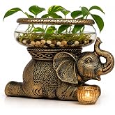 THE NIFTY NOOK Elephant Decorative Bowl with Removable Glass Vessel, Antique Gold Finish, Tabletop Plant Display, Gift Box Included