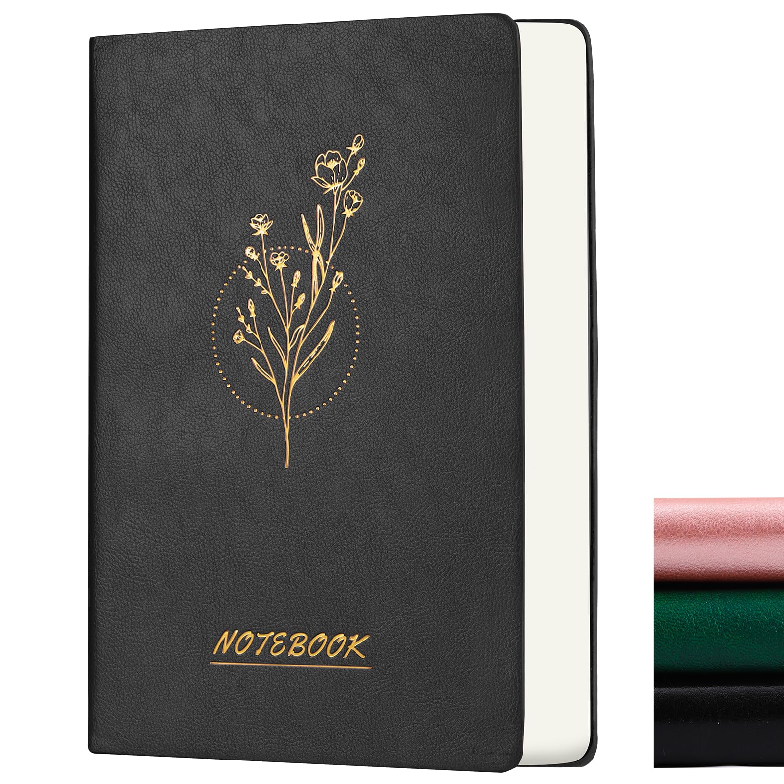 Fetinar Aesthetic Lined Journal Notebook for Women,300 Pages Softcover Leather Lined Journal Notebook,300 Pages Daily Journal, College Ruled Notebook for Work School, Note Taking 5.75''X8.38'' Black