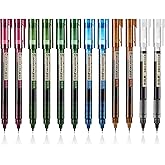 Frienda 12 Pieces Rolling Ball Pens 0.5 mm Japanese Quick Drying Fine Point Pens Liquid Ink Smooth Writing for Office Student Back to School Supplies