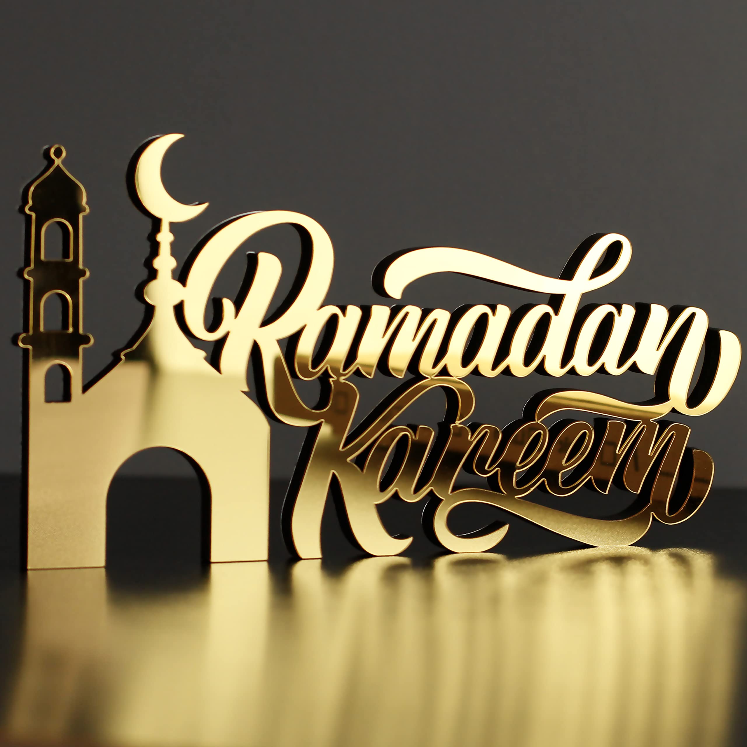 iwa concept | Islamic Wooden Table Decorations Made of Acrylic | Ramadan Kareem and Eid Mubarak Decoration | Islamic Muslim Gifts | Ramadan Eid Decoration | (, Gold)
