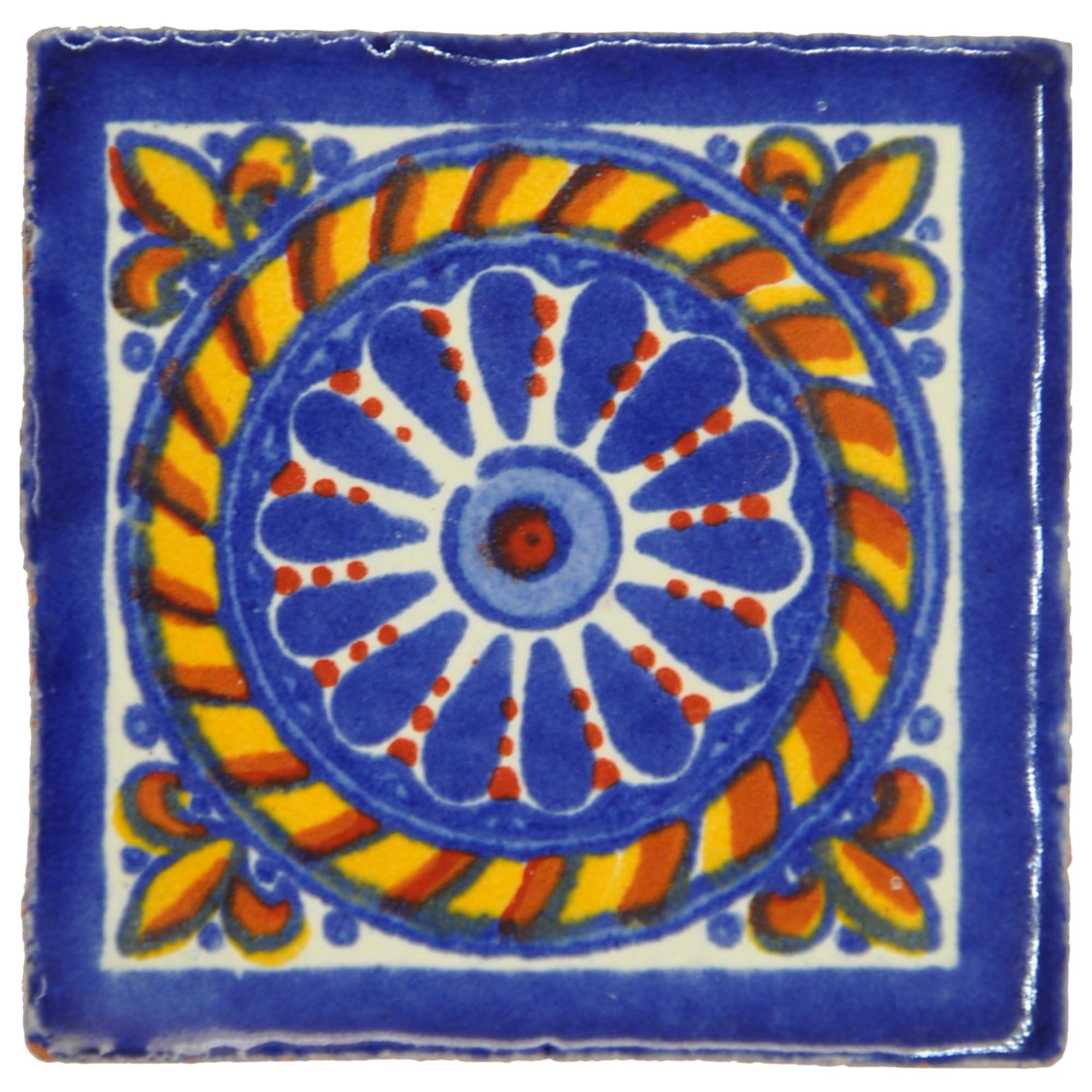 Tumia LAC Handmade Mexican Talavera Tile - Authentic Style Tranquilla Ceramic Tiles for Crafts, Backsplashes and Home Improvement - 10 Pack