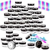 MotBach 50PCS 10g Empty Sample Containers with Black Lids,Refillable Makeup Sample Containers, Small Sample Pot Jars Travel Makeup Containers with Mini Spatulas for Liquid Powder Creams Lotions