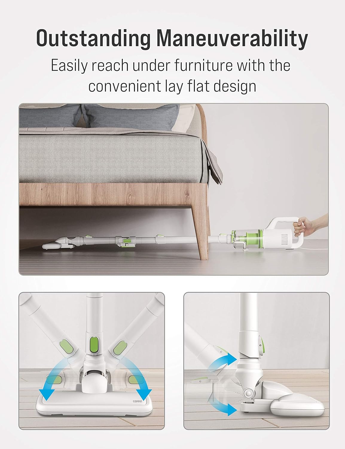 TOPPIN Bendable Corded Stick Vacuum Cleaner - 600W 17kpa Powerful Suction Lightweight Handheld Vacuum, 0.8L Dust Cup, Perfect for Pet Hair Hard Floor Home Deep Clean -