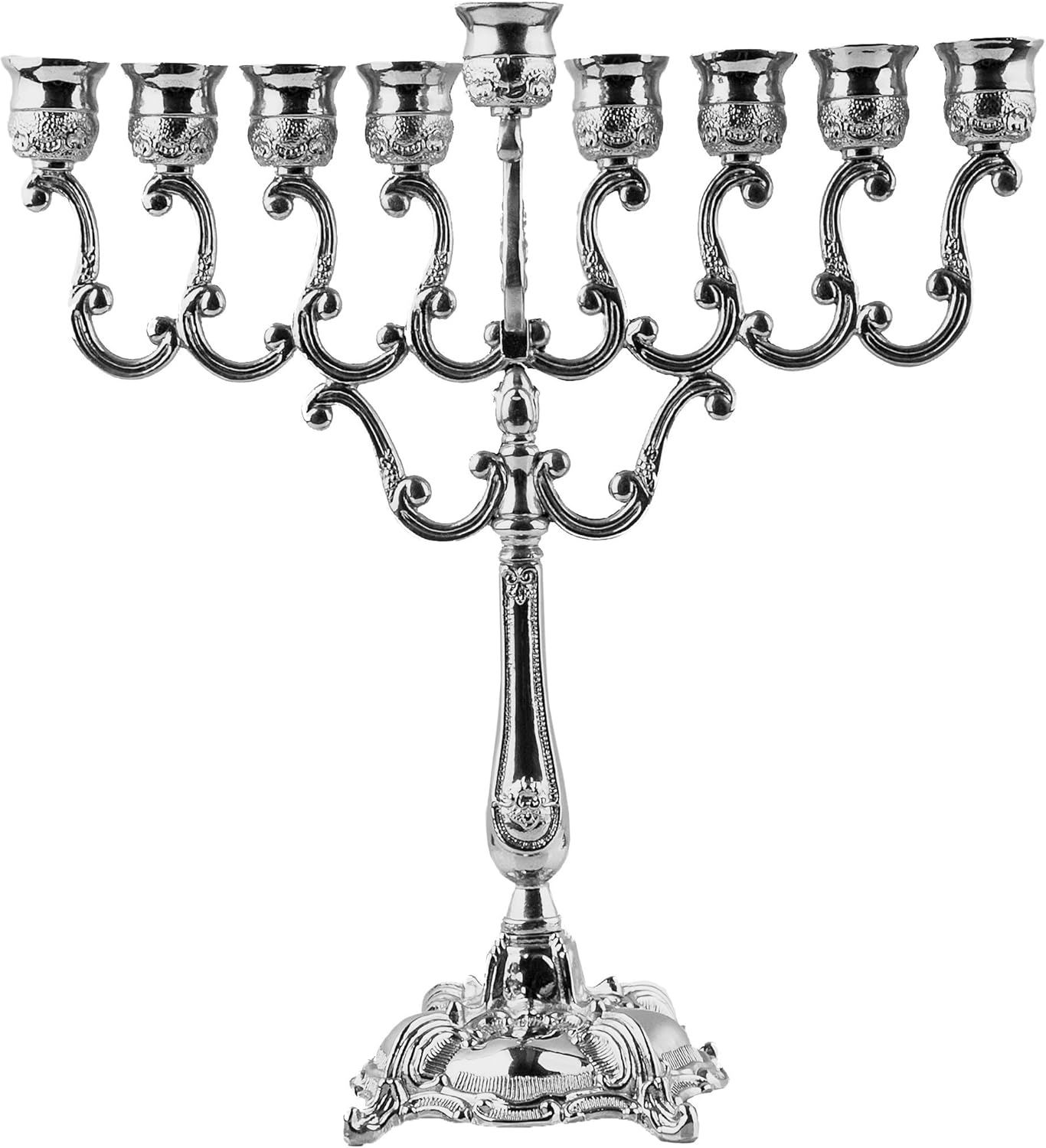 Silver Plated Oil Menorah Fits Standard Chanukah Oil Cups and Large