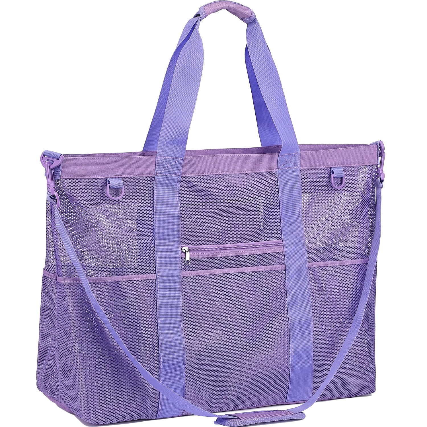Photo 1 of Fammart Extra Large Mesh Beach Bag for Family, Pool Travel Tote Bag with Zipper Closure, 10 Pockets, Sandproof Bottom
