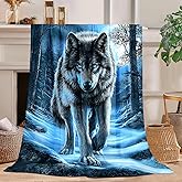 Wolf Blanket Wolf Decor Cozy Animal Throw Super Soft Plush Flannel Fleece Blanket Gift for Kids Adults Men Women Ultra Warm & Lightweight Flannel, 50"X40"