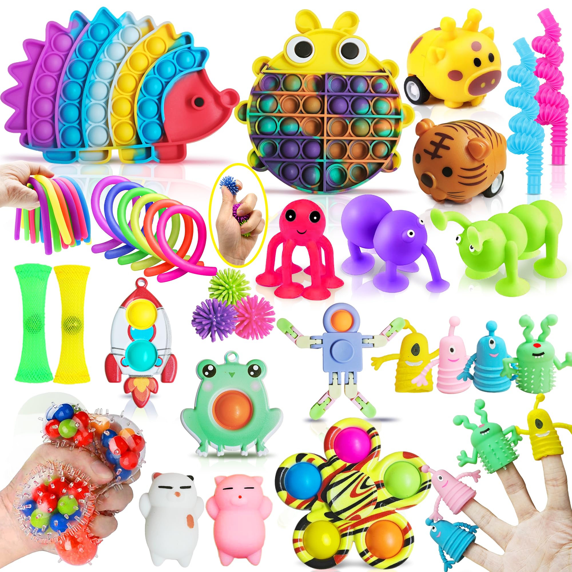 Lubibi Fidget Toys Set,31 Pcs Fidget Pack For Anxiety Relief Stress Sensory Toys Fidget Box with Finger Puppets Bubble Pop Stress Ball Birthday Party Favors for Kids and Adults