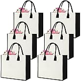 Reginary 6 Pcs Bridesmaid Bags Bulk Initial Canvas Tote Bags with Handles Personalized Beach for Wedding Mother Teacher Bride Friend College DIY (Black Edge)