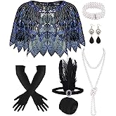 PLULON 8 Pcs 1920s Flapper Accessories Set for Women, Great Gatsby Dresses Sequin Shawl Wraps Roaring 20s Dresses for Party