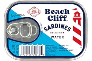 Beach Cliff Sardines in Water, 3.75 oz Can - Wild Caught Sardines - 12g Protein per Serving - Gluten Free, Keto Friendly