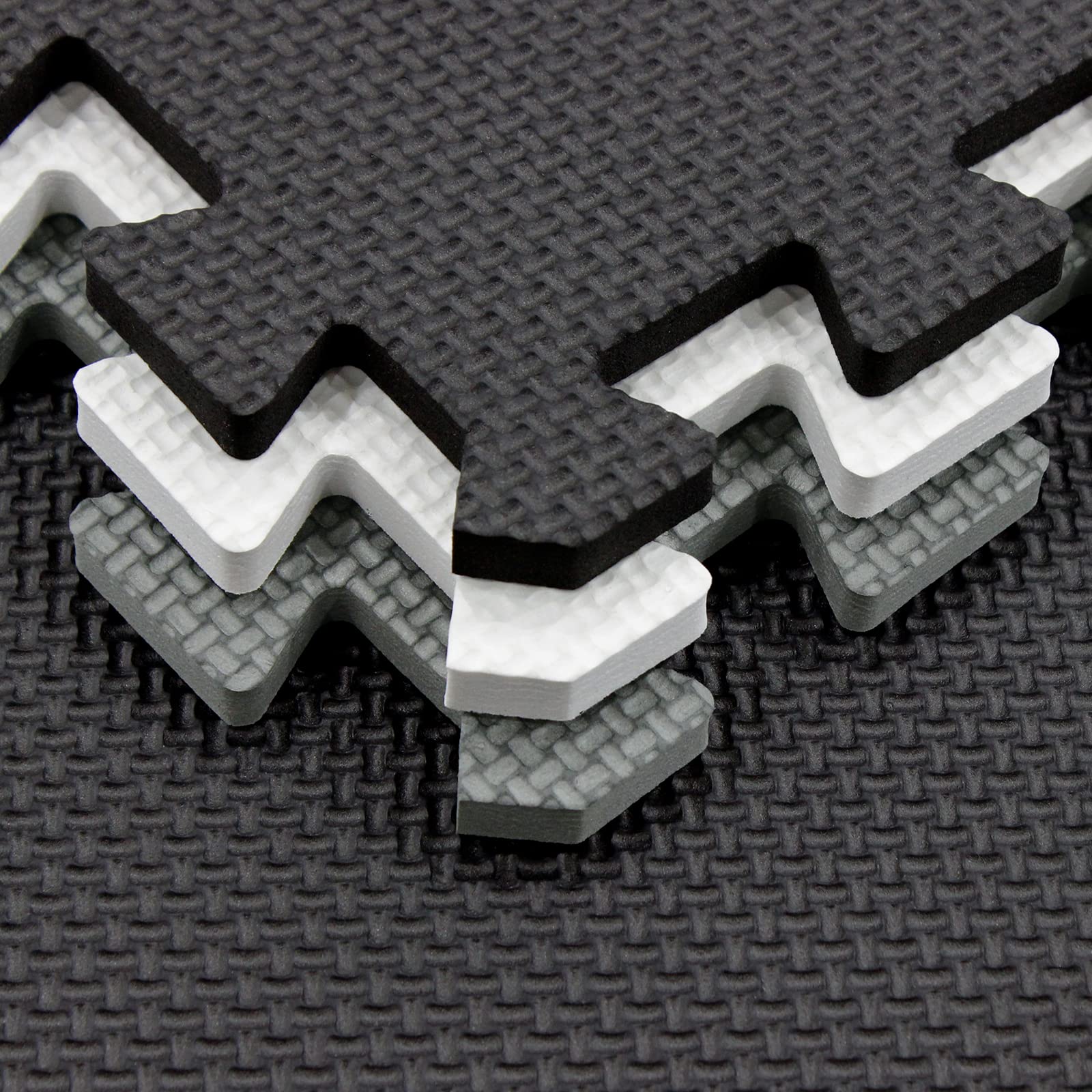 Yostrong 18 Tiles Interlocking Puzzle Foam Baby Play Mat with Straight Edges for Playing - EVA Babies Crawling Mat | Rubber Floor Work Out Mats for Home Gym. White, Black, Gray. YOC-ADLb18S18