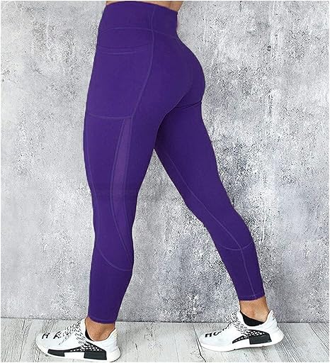 Amazon Co Jp ハイウエストポケットレギンスソリッドカラーのワークアウトレギンスの女性の洋服サイドレースレギンスヨガpantstummyコントロールレギンス 色 紫の サイズ M ホーム キッチン