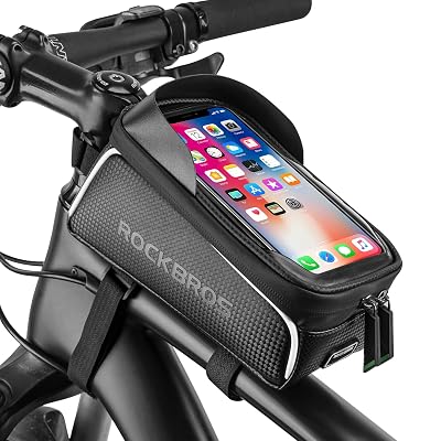 ROCK BROS Bike/Bicycle Phone Front Frame Bag, Waterproof, Tube Bag,Cycling Pouch, Bike Accessories for Men Compatible Phone Under 7”