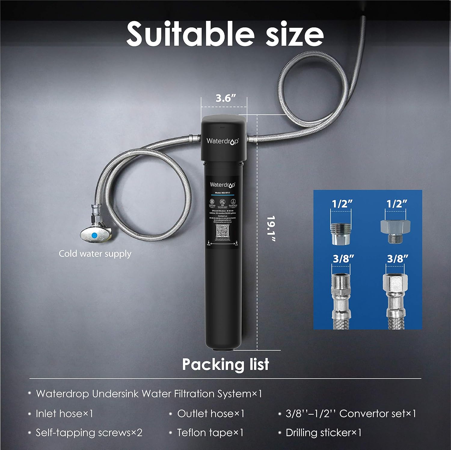 Waterdrop 17UA Under Sink Water Filter System, Main Faucet Under Counter Water Filtration System, Removes 99% Lead, Fluoride, Chlorine, Bad Taste & Odor, 3 Years Ultra Long Lifetime, USA Tech, 0.5μm - - 