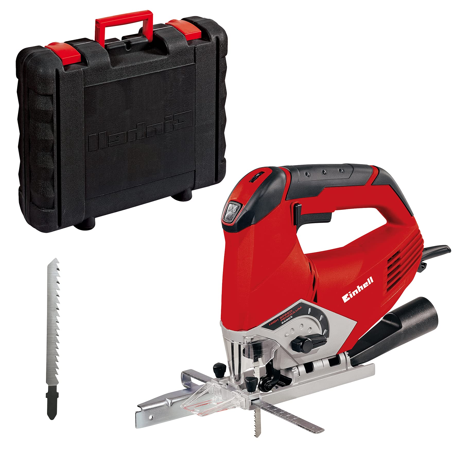 Einhell TE-JS 100 Electric Jigsaw | 100mm Cutting Depth, Swivel Soleplate For 45° Mitre Cuts, Pendulum Action, Electronic Speed Control, Dust Extractor | Power Saw For Wood, Plastic and Metal