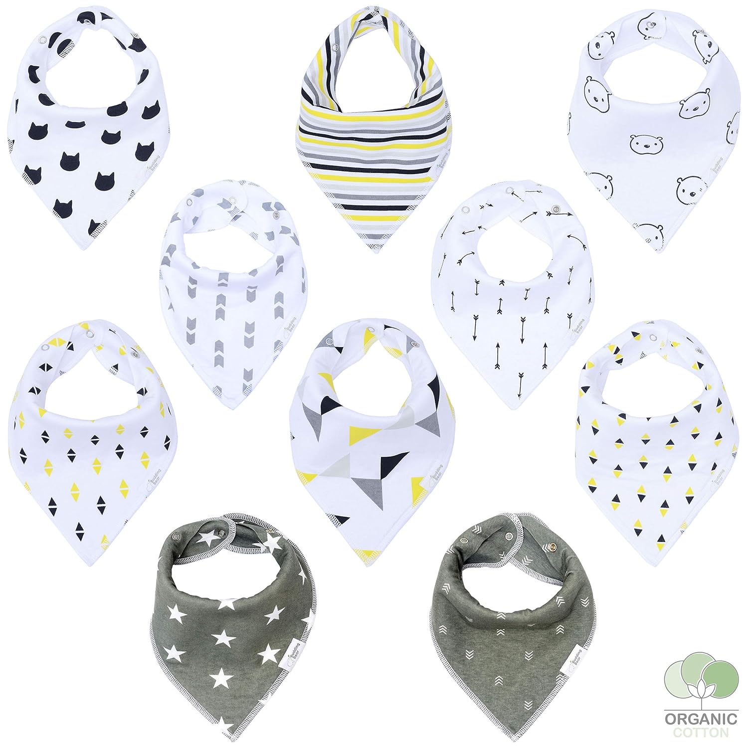 Budding Bear Bavoir Bandana Bebe Garcon Et Fille Coton Bio 100 Bavoirs Bebe Triangle Avec Bouton Pression Sans Nickel Et Ajustable 10 Pcs Bavette Bebe Ultra Absorbante Pour La Bave Le