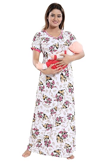 Women's Beautiful Print with Invisible Zip Pattern Feeding/Maternity/Nursing Nighty/Nightwear.
