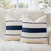 Alsoo Navy Blue Throw Pillow Covers 18x18 Inch Set of 2, Farmhouse Square Decorative Accent Cushion Case for Couch Living Room, Modern Neutral Rustic Home Decor
