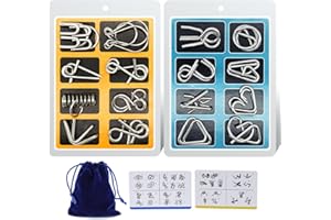 PADIKE Metal Wire Puzzle 16-Piece Set with Pouch – IQ Test Brain Teaser Disentanglement Chinese Ring Fidget Toy for Kids & Adults – Portable Party Favor