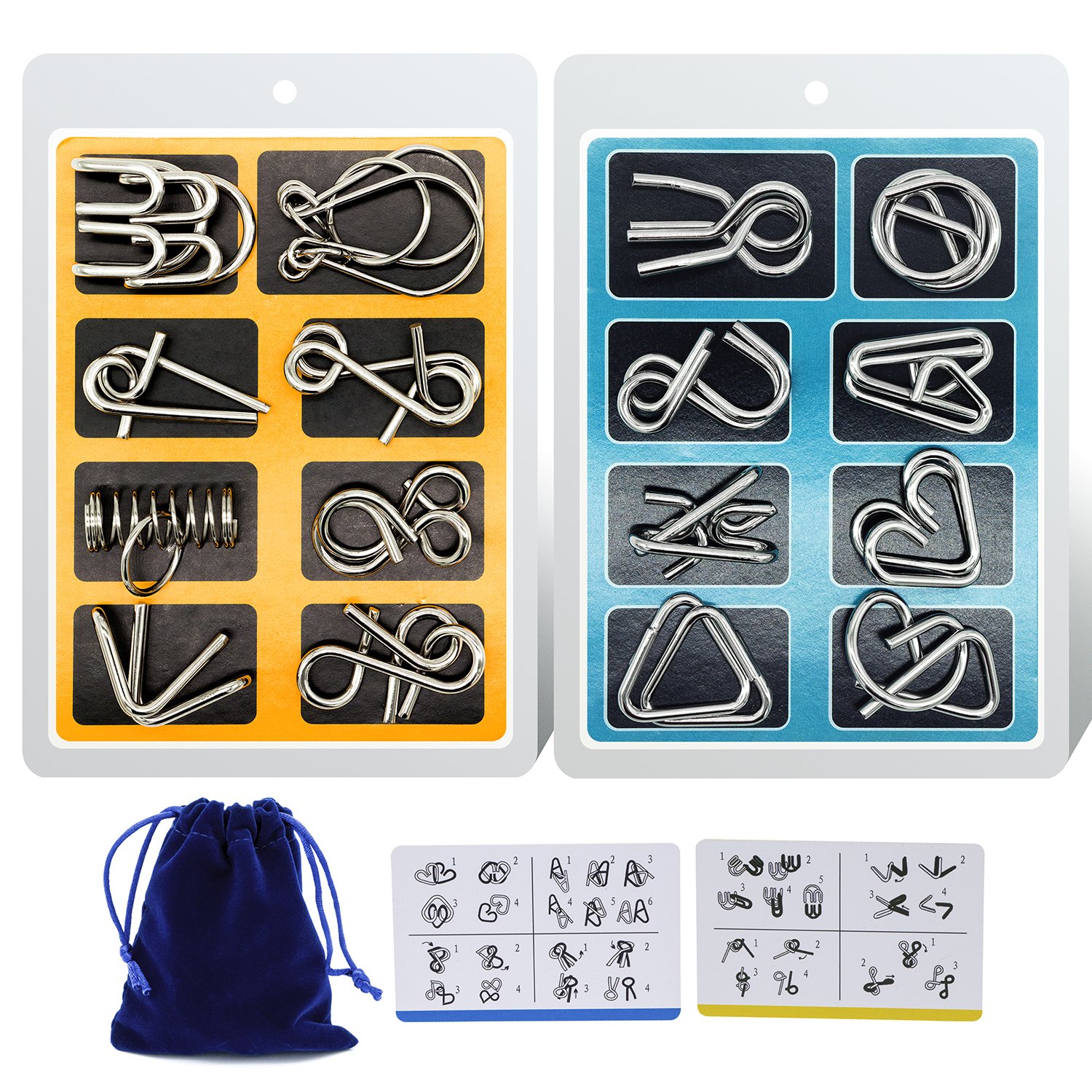 Photo 1 of Metal Wire Puzzle 16-Piece Set with Pouch – IQ Test Brain Teaser Disentanglement Chinese Ring Fidget Toy for Kids & Adults – Portable Party Favor