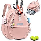 SPORJET Tennis Backpack with 2 Rackets Holder, Water-Resistant PU Leather Tennis Racket Bag for Women & Men, Sling Crossbody Sports Backpack for Tennis, Pickleball & Badminton, Tennis Gifts