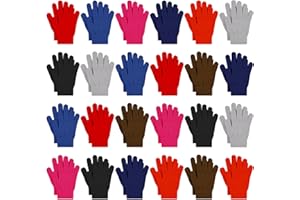 Cooraby 24 Pairs Kids Gloves Winter Magic Gloves Warm Knitted Stretchy Full Fingers Glove for 6-11 Years