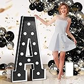 Marquee Letters Black Birthday Decorations: Large 4 Feet Tall Light Up Letters for Party Decor Big Foam Cardboard Letter A
