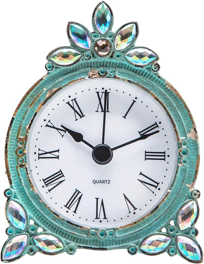 NIKKY HOME Vintage Zinn Quarz Tischuhr mit Kristall glänzenden