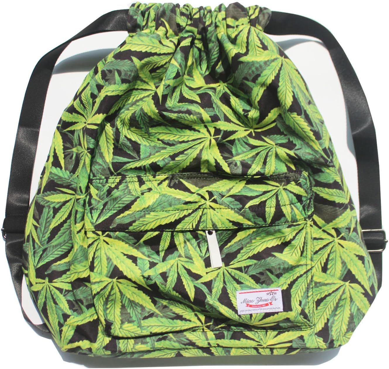 Dry Wet Separated Swimming Bag Floral Waterproof Drawstring Backpack Pool Beach Travel Gym Bag (Green Leaf 2)