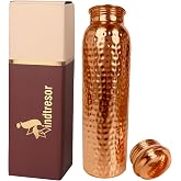 INDTRESOR Pure Copper Water Bottle, 34 oz, Leak Proof, Hammered Finish | Handcrafted; Ayurveda Health Benefits; Large; Reusable; Easy to Carry Design for Fitness, Gym, Yoga, Sports, School