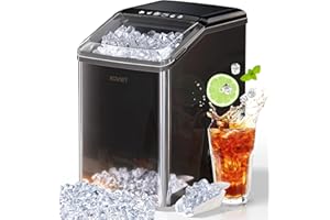KOVIET Nugget Ice Maker Countertop, 40lbs/24H Tooth-Friendly Soft Chewable Pebble Ice Machine, Self-Cleaning with Drainpipe, Crushed Pellet Ice Makers for Home Kitchen Party, Black Stainless