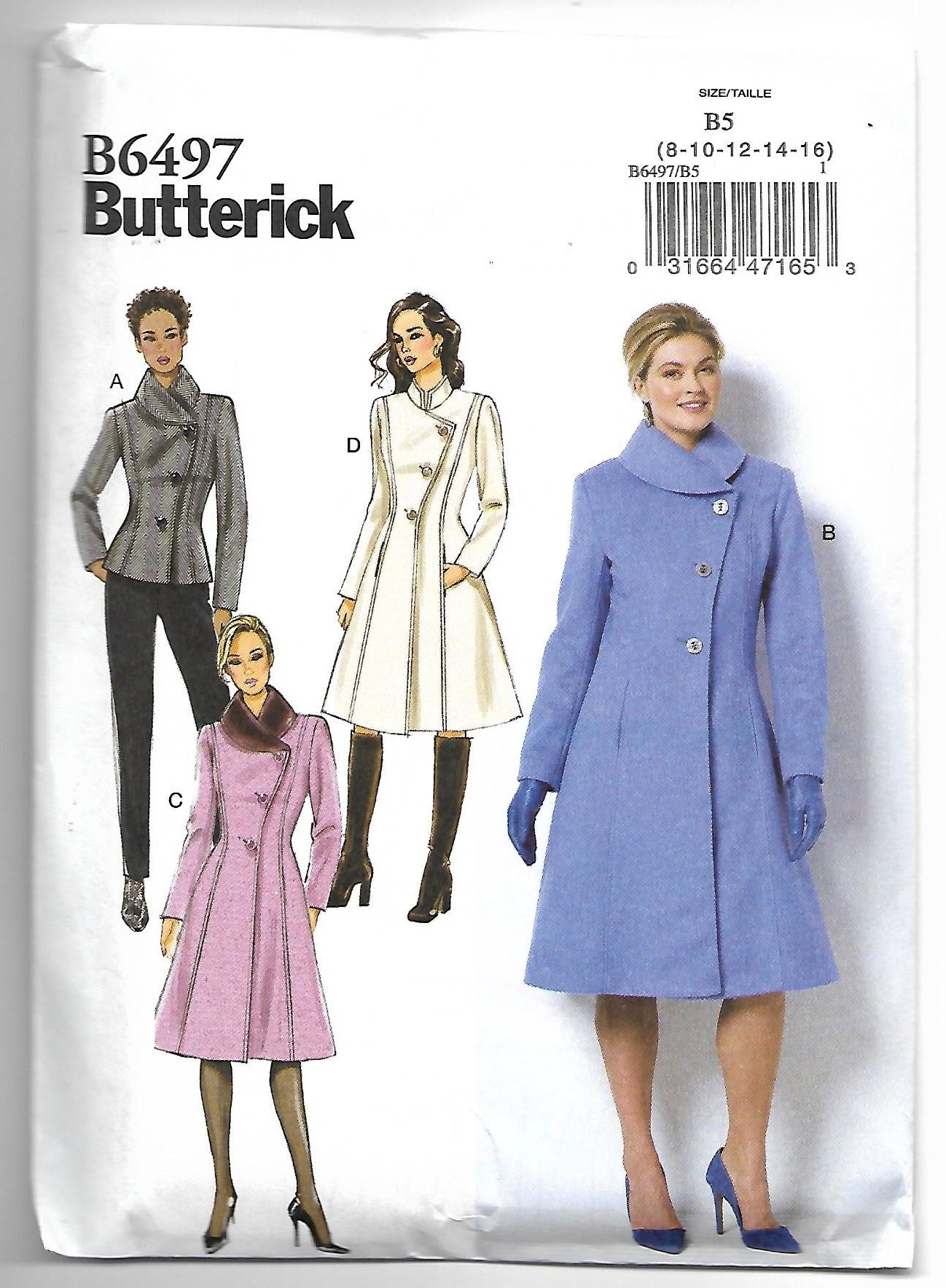 Butterick Patterns 6497 Miss Petite Jacket and Coat,Sizes 8-16, Paper, Multicoloured, B5 (8-10-12-14-16)