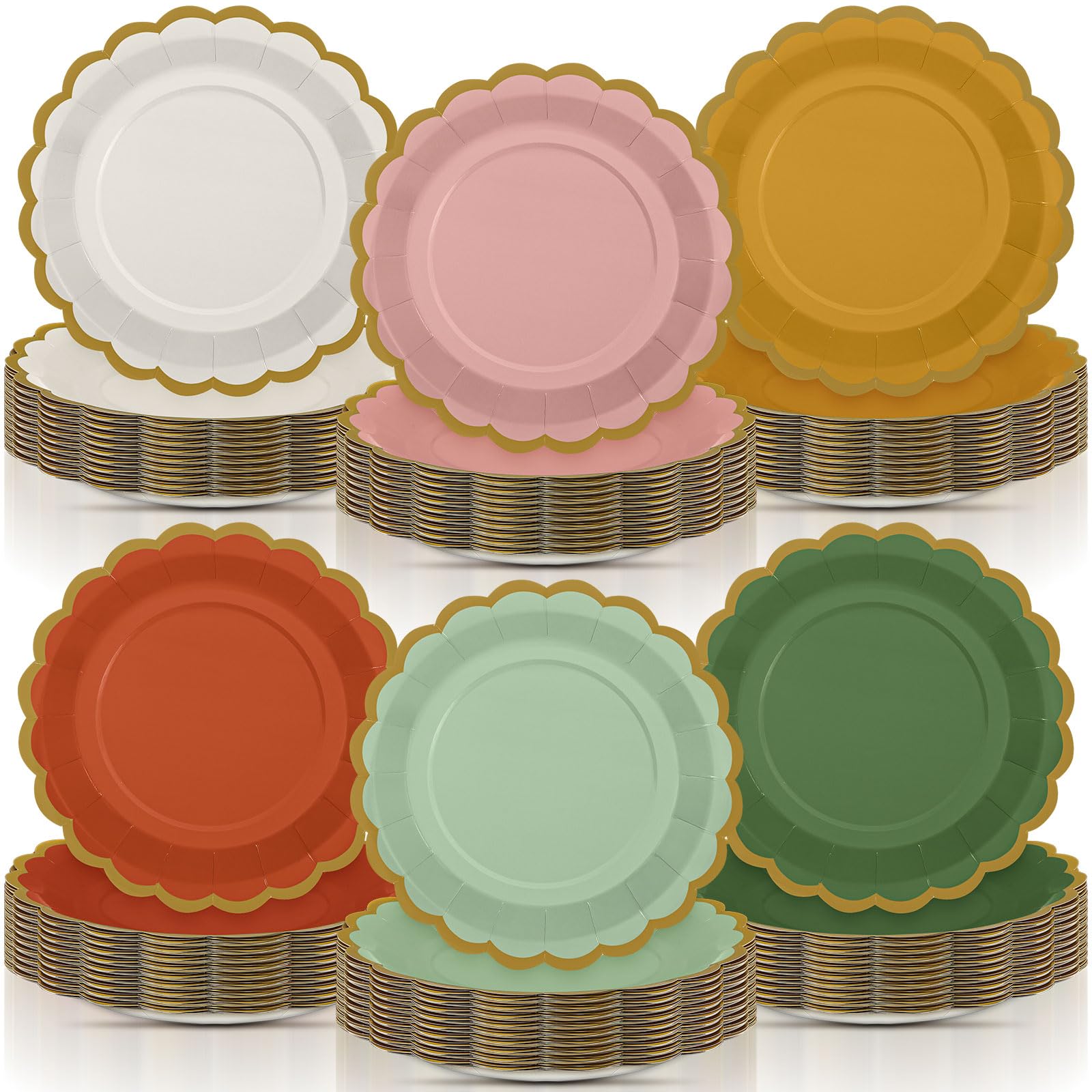 Tiangrid 96 Pcs Boho Paper Plates 9 Inch Gradient Scalloped Paper ...