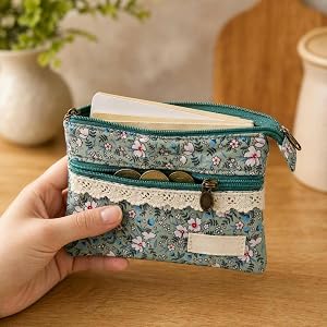 1pc Compact Floral Wallet Zipper Coin Purse Multi Pocket Card Holder Small Handheld Wallet Organizer for Cash Cards Travel Us