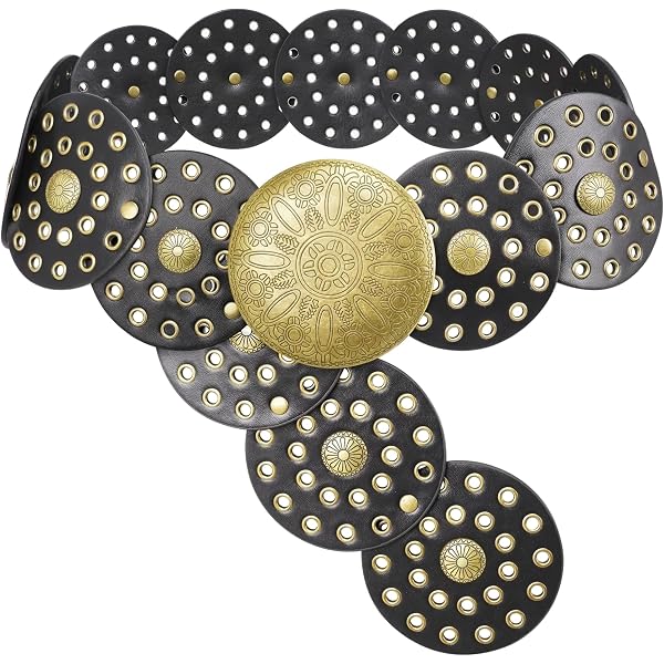 OVOY Wide-Disc-Western-Belt-Womens Vintage Rivet Belts  display picture 1