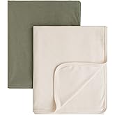 Konssy Knit Baby Blanket 2 Pack, Soft Ribbed Swaddle Receiving Blankets for Boys & Girls, Lightweight Cozy Swaddling Wrap for Newborns, Infants, & Toddlers, 33x42 Inch (Beige, Sage)